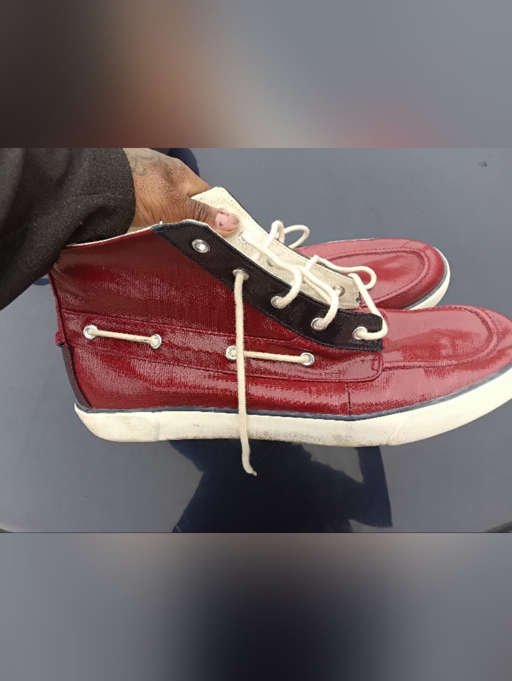 Polo Ralph Lauren Lander Chukka Canvas shoes high top Red, Blue, Size 15D Men's